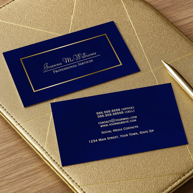 Elegant Enkel marin blå Professionell & Guld Visitkort (Front/Back)