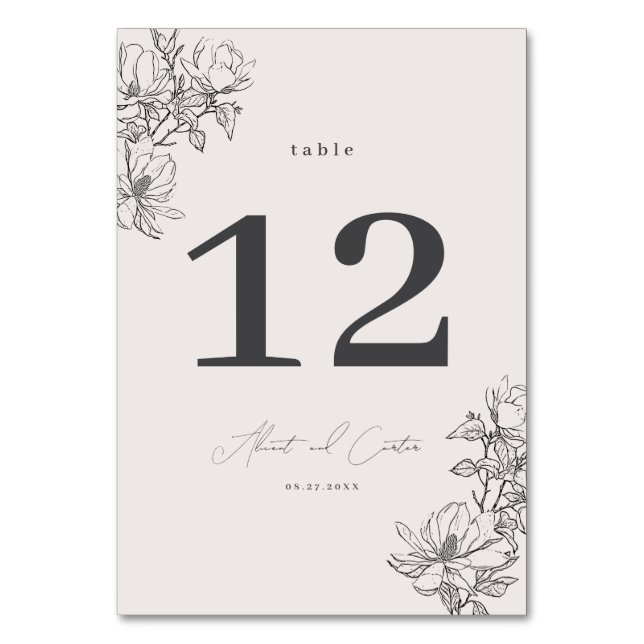 Elegant enkel med konturblommor och Gräns Bordsnummer (Baksidan)