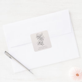 Elegant enkel med konturblommor och Gräns Fyrkantigt Klistermärke