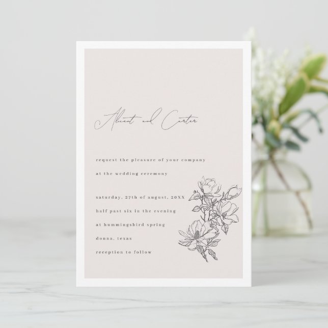 Elegant enkel med konturblommor och Gräns Invi Inbjudningar (Stående Fram)