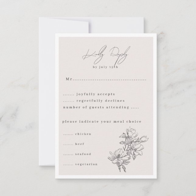 Elegant enkel med konturblommor och Gräns OSA Kort (Framsida)