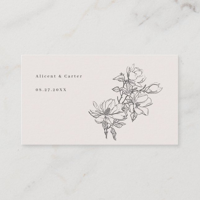 Elegant enkel med konturblommor och Gräns Placeringskort (Baksida)