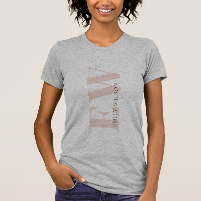 Elegant Enkel minimal  Grått Monogram T-Shirt (Framsida)