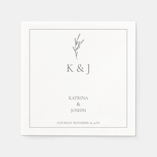 Elegant Enkel minimal monokrom Bröllop-chic Pappersservett (Framsidan)