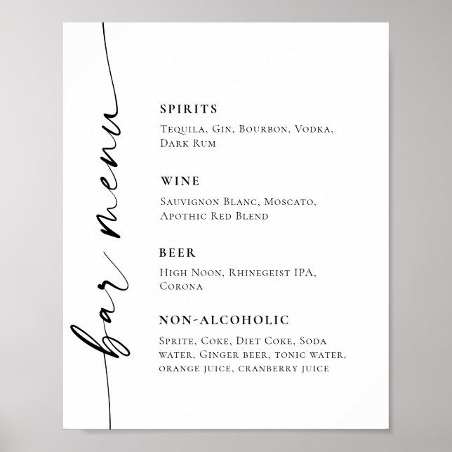 Elegant enkel minimal Pub Menu Bröllop Poster (Framsidan)