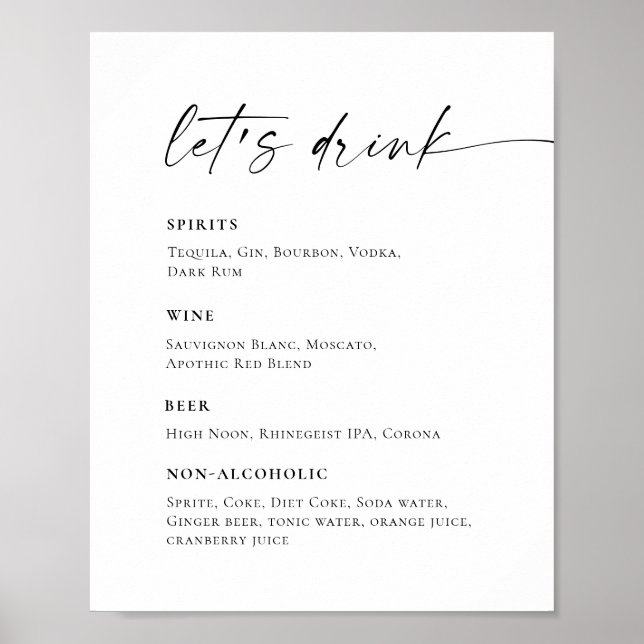 Elegant enkel minimal Pub Menu Bröllop Poster (Framsidan)