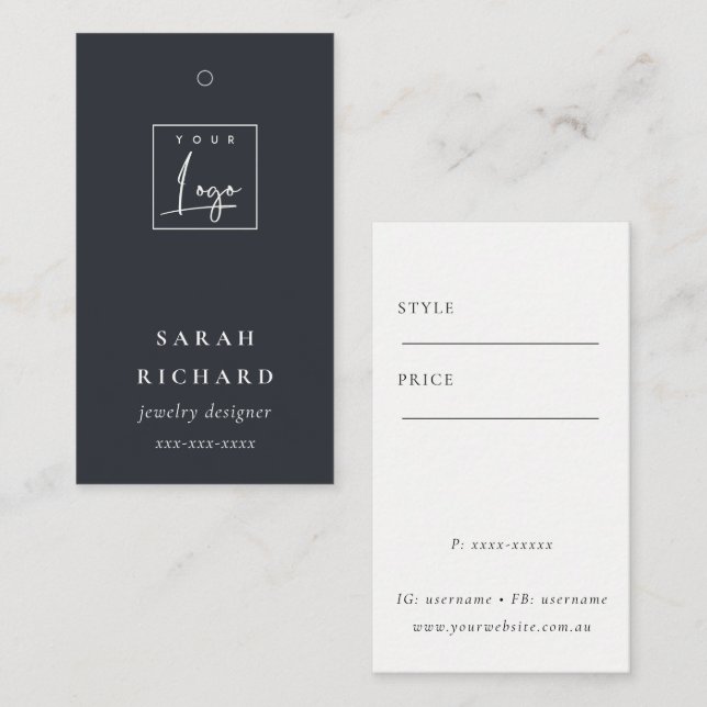 Elegant Enkel Minimal Svart Vit Logotyp Prislapp Visitkort (Fram/baksida)