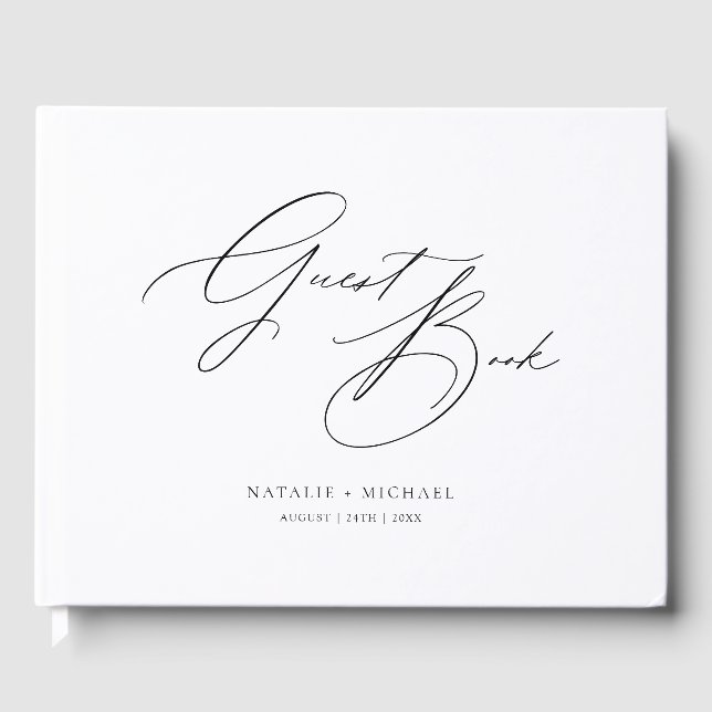 Elegant enkel minimal svartvit Bröllop Gästböcker (Framsida)