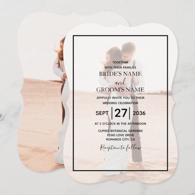 Elegant enkel, minimalistisk foto Bröllop Inbjudningar (Fram/baksida)