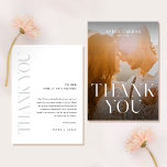 Elegant enkel minimalistisk fototypografi Bröllop Tack Kort<br><div class="desc">ditt hjärtliga tack med Eleganten Simple Minimalist Photo Typography Bröllop tackkort, med ett rent typografiskt överlägg på ditt favoritfoto från bröllop. Denna moderna, minimalistiska design parar tidlös elegans med enkelhet, skapar det ett chic sätt att uttrycka sin tacksamhet. Anpassa enkelt ditt budskap och jag är här för att hjälpa dig...</div>