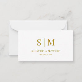 Elegant enkel minimalistisk Guld Monogram Bröllop Anteckningskort