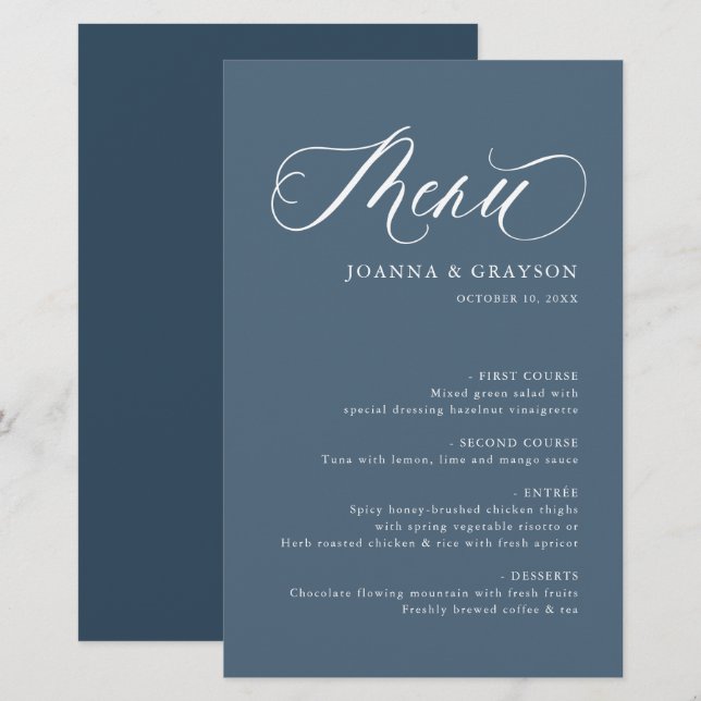 Elegant enkel, minimalistisk meny för modern Bröll (Fram/baksida)