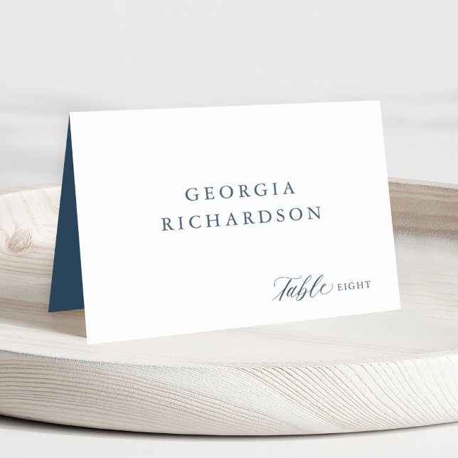 Elegant enkel, minimalistisk modern Bröllop Bordsnummer (Dusty blue slate simple calligraphy minimalist wedding place card)