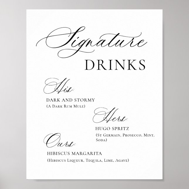 Elegant Enkel minimalistisk Namnteckning drycker B Poster (Framsidan)