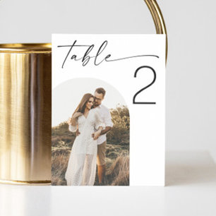 Elegant enkel minimalistisk skript fotobryllop bordsnummer