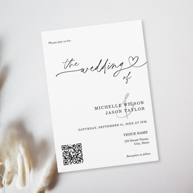 Elegant Enkel Minimalistisk Svart och Vit QR-kod Inbjudningar (Elegant Simple Minimalist Black and White QR Code Invitation)