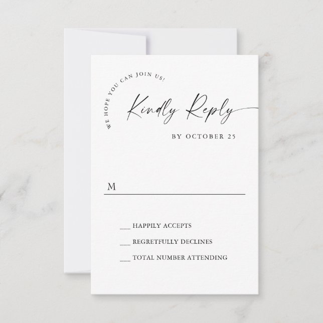 Elegant enkel minimalistisk svartvit kalligrafi OSA kort (Framsida)