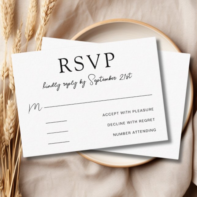 Elegant enkel minimalistisk svartvitt OSA kort (Elegant Simple Minimalist Black and White RSVP Card)