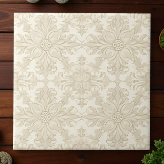 Elegant Enkel Mjuk Beige Damast Kakelplatta