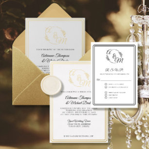 Elegant Enkel Modern Black and White Bröllop OSA Kort