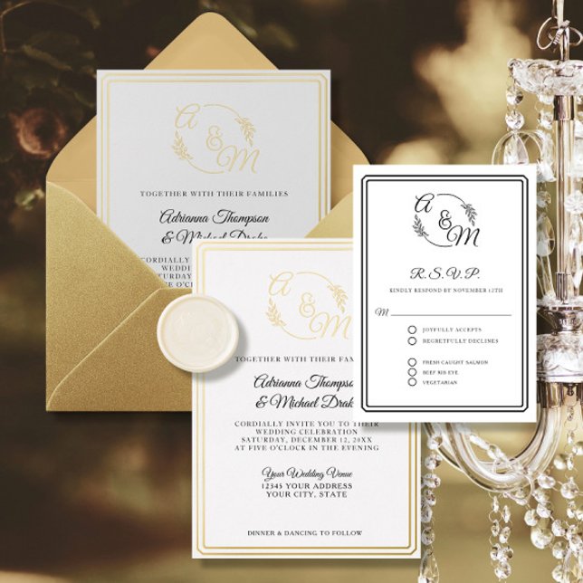 Elegant Enkel Modern Black and White Bröllop OSA Kort (Skapare uppladdad)