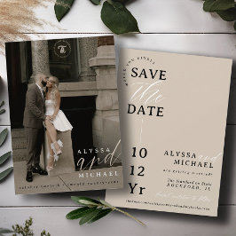 Elegant Enkel Modern Champagne Tan Bröllopsfotogra Spara Datumet