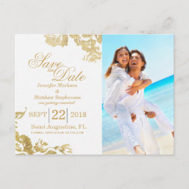 Elegant Enkel Modern Ros Blommig Guld Spara Datum Meddelande Vykort