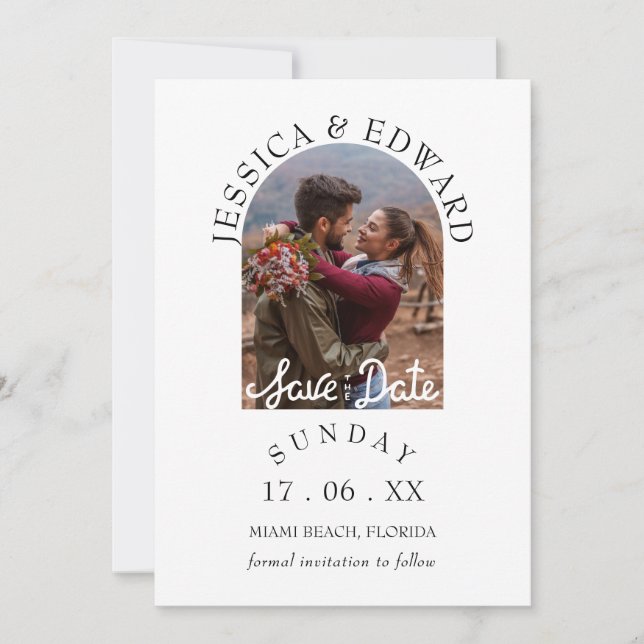 Elegant Enkel Modern Skript Foto Spara Datum Inbjudningar (Framsida)