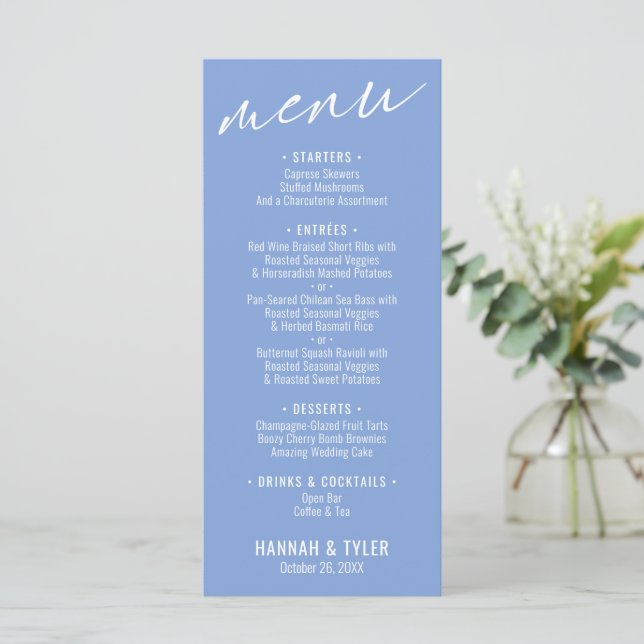 Elegant Enkel Modern Typografi Periwinkle Meny (Stående Fram)