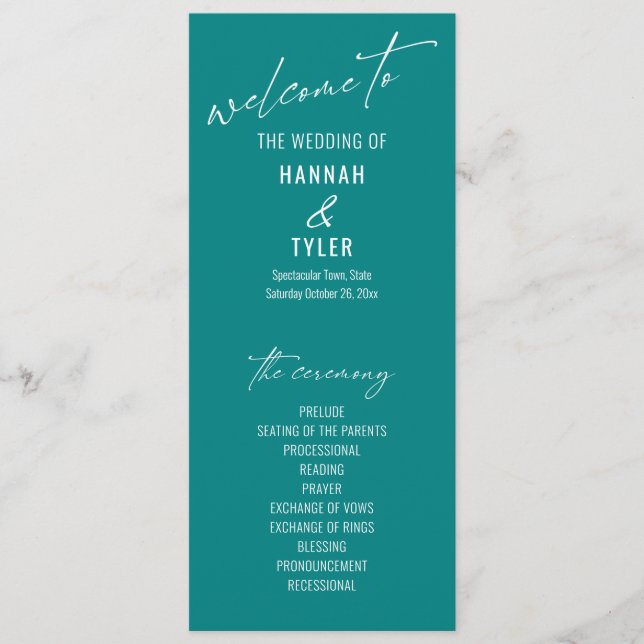 Elegant Enkel Modern Typsnitt Teal Program (Framsida)