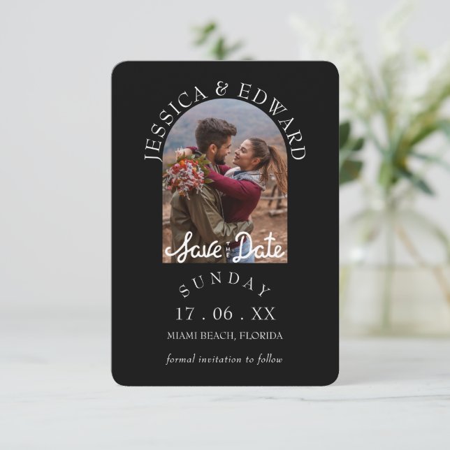 Elegant Enkel Modernt Skript Foto Spara Datum Spara Datumet (Stående Fram)