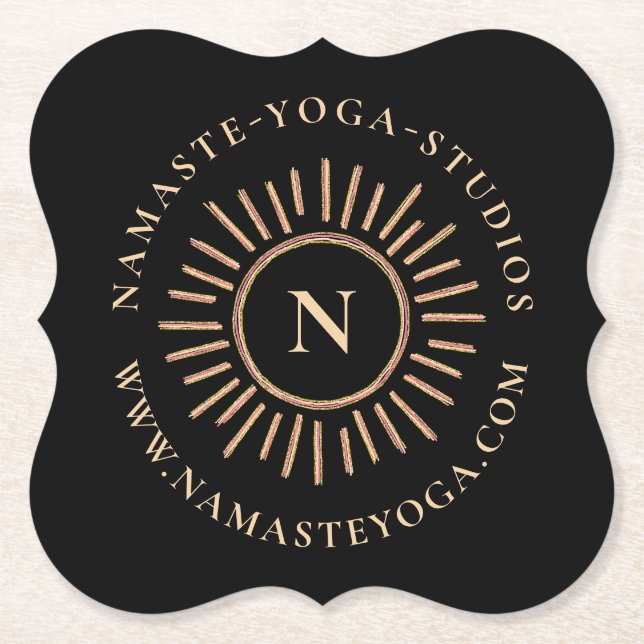 Elegant Enkel Monogram Black Guld Modern Underlägg Papper (Framsida)