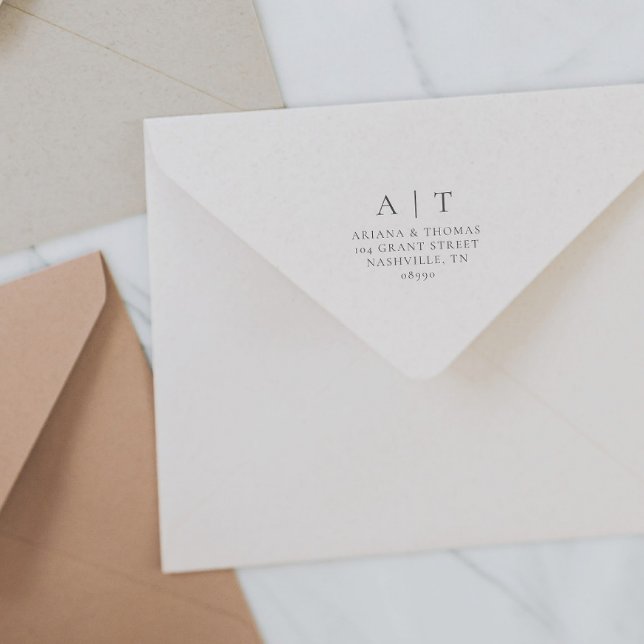 Elegant Enkel Monogram Bröllop Returadress Självfärgande Stämpel (Skapare uppladdad)