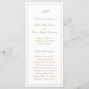 Elegant Enkel Monogram Formell Guld Bröllop Program
