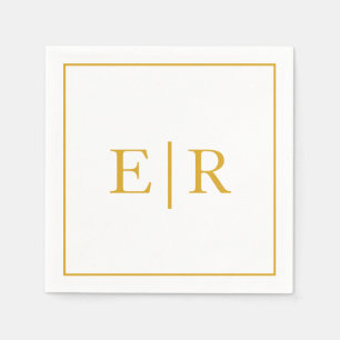 Elegant Enkel Monogram Guld Bröllop Pappersservett