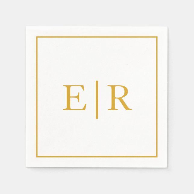 Elegant Enkel Monogram Guld Bröllop Pappersservett (Framsidan)