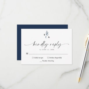 Elegant Enkel Monogram Marinblå Kalligrafi OSA Kort