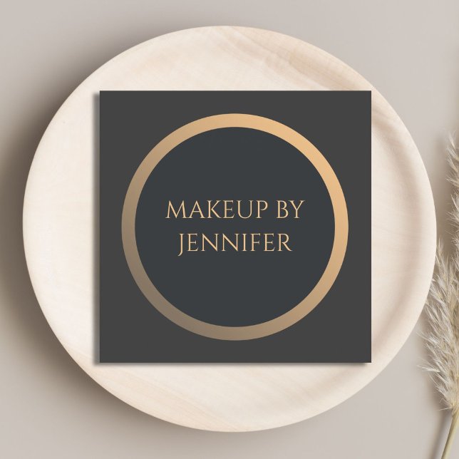 Elegant Enkel Mörk Faux Guld Circle Makeup Aritst Fyrkantigt Visitkort (Skapare uppladdad)