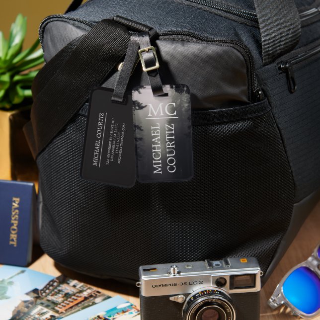 Elegant, enkel mörk skog Monogrammed personalize Bagagebricka (Fram & Baksida)