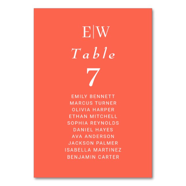 Elegant Enkel Neon Flare med Monogram Bröllop Bordsnummer (Framsidan)