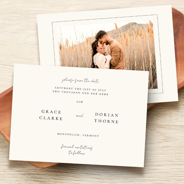 Elegant Enkel Neutralt Foton i Ivory White Bröllop Spara Datumet (Skapare uppladdad)