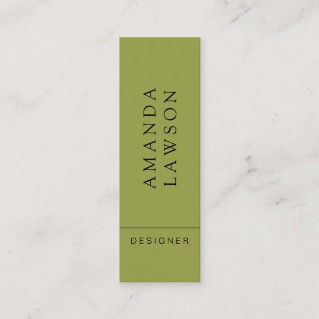 Elegant Enkel Oliv grönt och beige Mini Visitkort (Framsida)