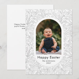 Elegant Enkel Oval Blommig Påsk Familjefoto Julkort