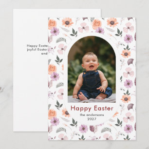 Elegant Enkel Oval Blommig Påsk Familjefoto Julkort