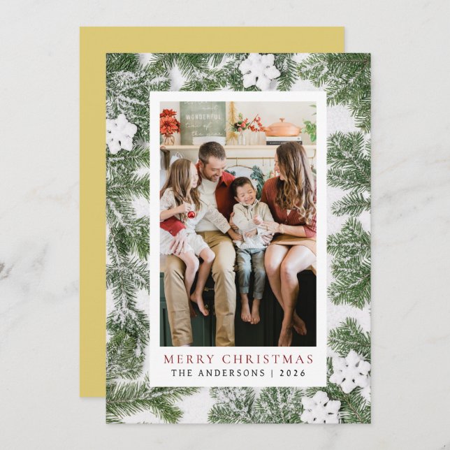 Elegant Enkel Ram-julfamilj 1 Foto Julkort (Fram/baksida)