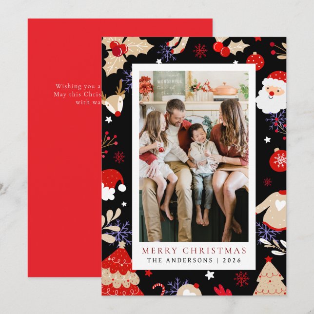 Elegant Enkel Ram-julfamilj 1 Foto Julkort (Fram/baksida)