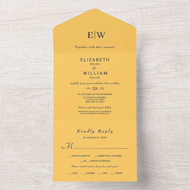 Elegant enkel Ray Flower med Monogram Bröllop (Insida)