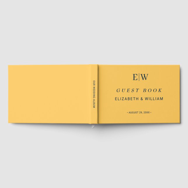 Elegant enkel Ray Flower med Monogram Bröllop Gästböcker (Full)