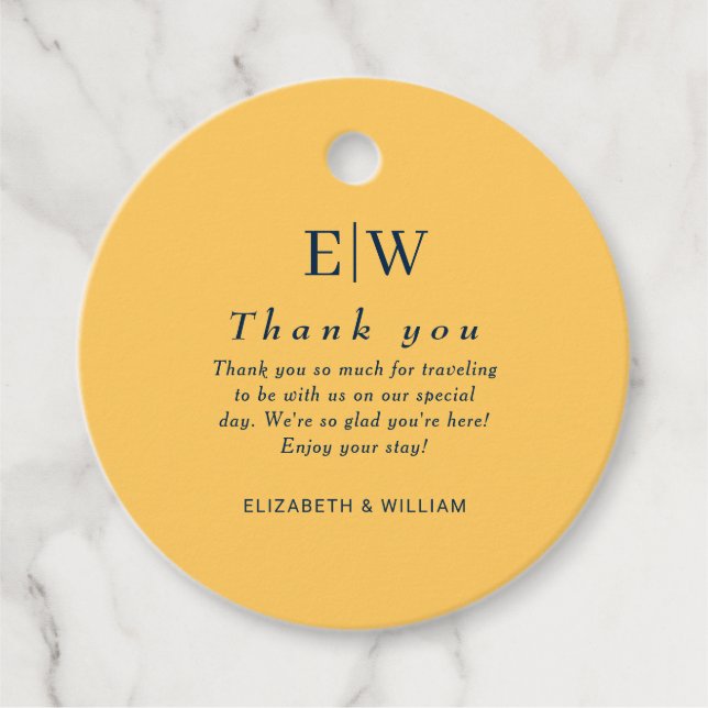 Elegant enkel Ray Flower med Monogram Bröllop Gåvor Etiketter (Framsida)