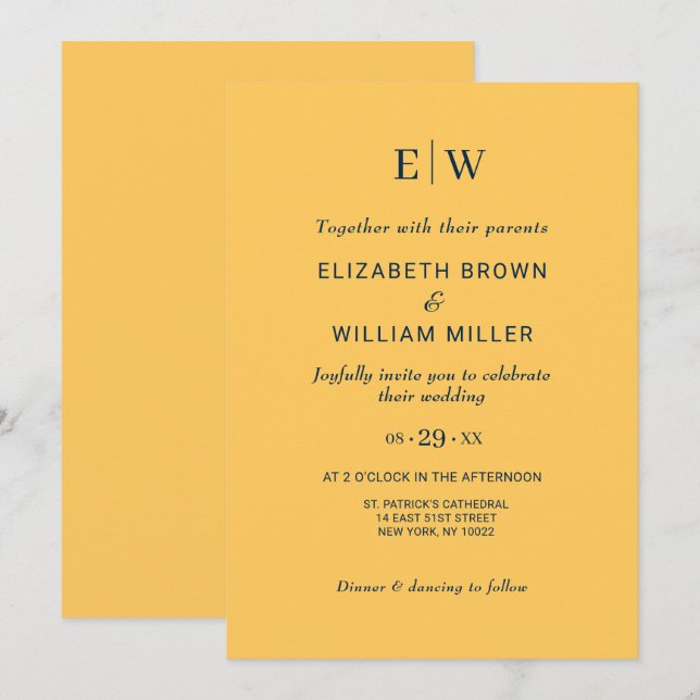 Elegant enkel Ray Flower med Monogram Bröllop Inbjudningar (Fram/baksida)